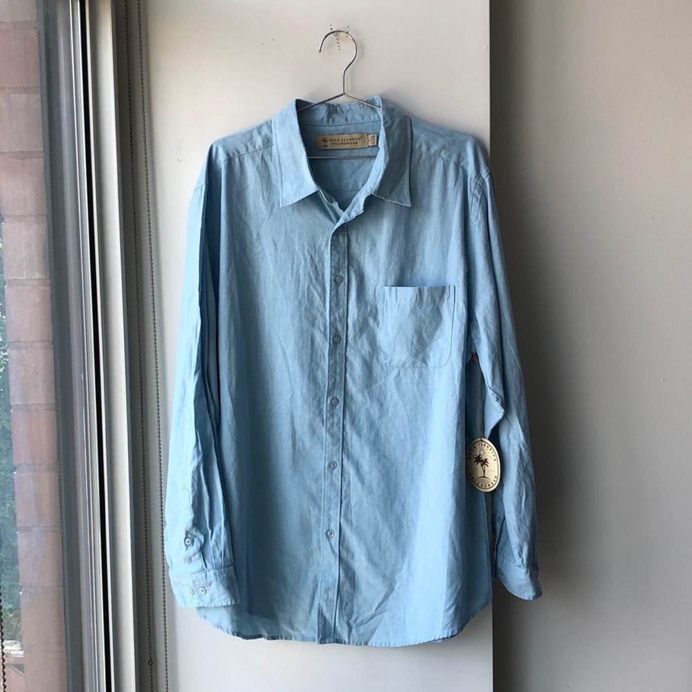 NWT Boca Classics Blue Linen Cotton Button Down!